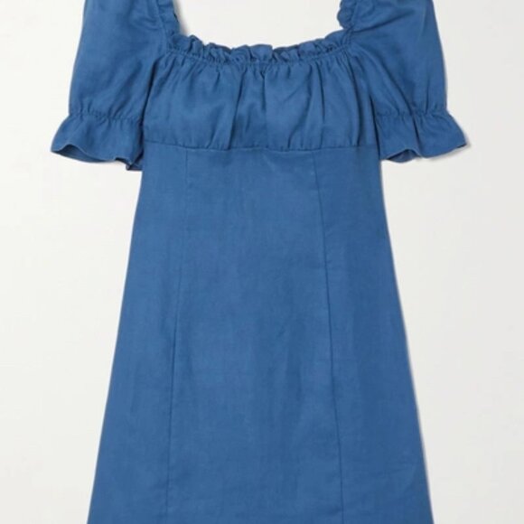 Reformation Robles Linen Blue Mini Dress Size 8 - Picture 2 of 4
